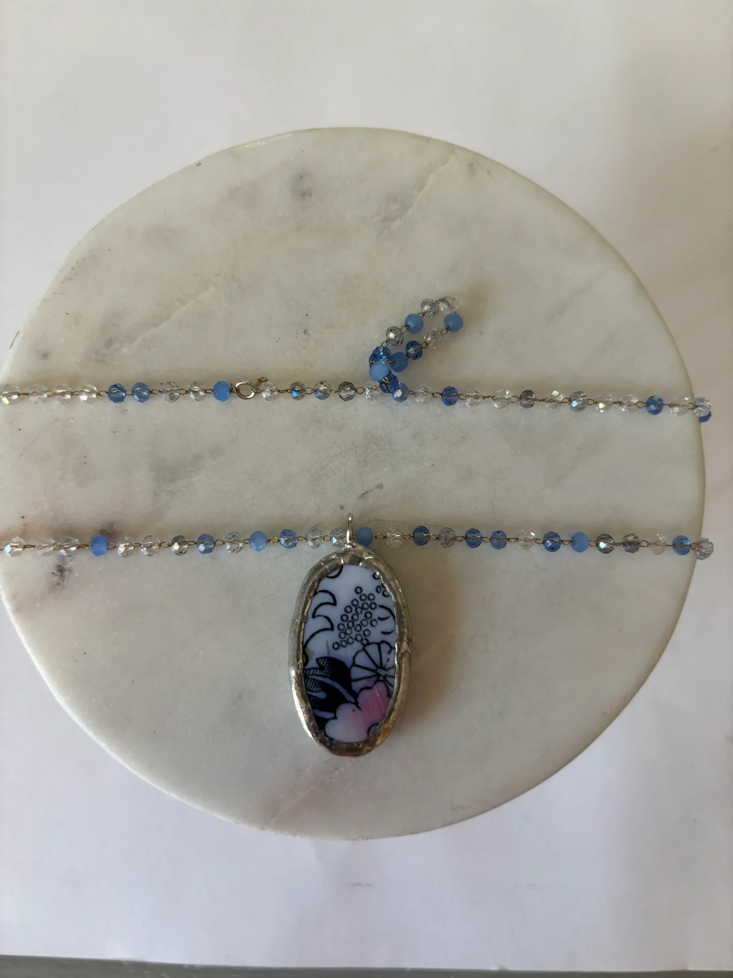 Collana artigianale ovale in ceramica vintage RARO
