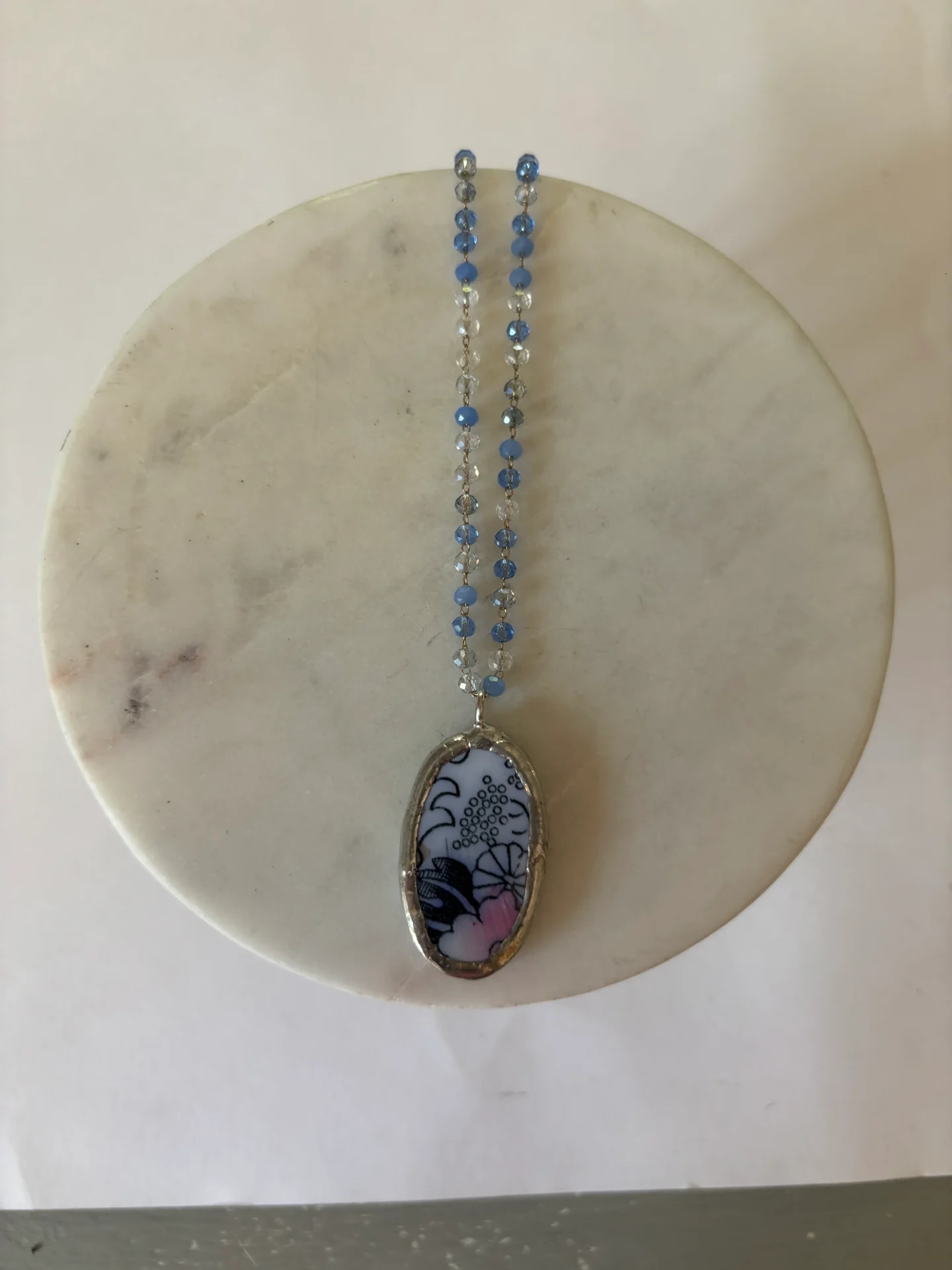 Collana artigianale ovale in ceramica vintage RARO